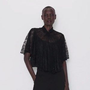 Zara Size S Black Ruffled Lace Top